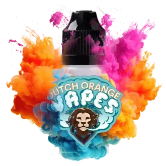 Vape juice con humo de colores y logotipo de león.