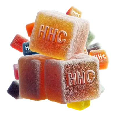 Sugar-coated HHC gummies, assorted colours