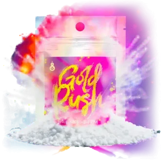 Gold Rush Produktpaket mit buntem Burst-Effekt.