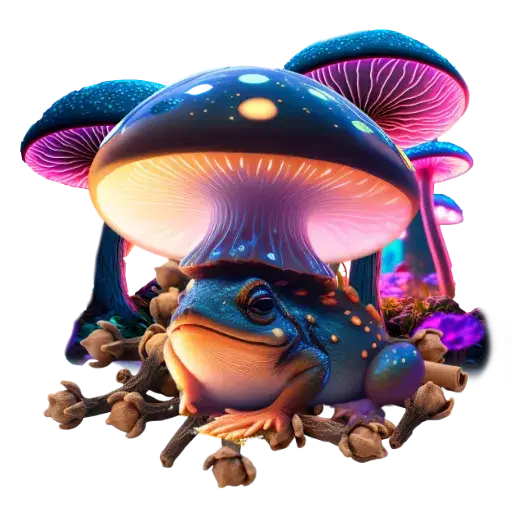 Créature fantastique colorée avec un chapeau en forme de champignon.